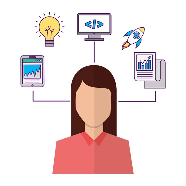 Retrato del programador de codificación mujer — Vector de stock