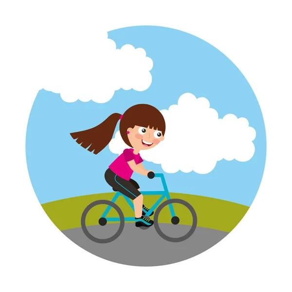 Jong meisje in fiets geïsoleerd pictogram — Stockvector