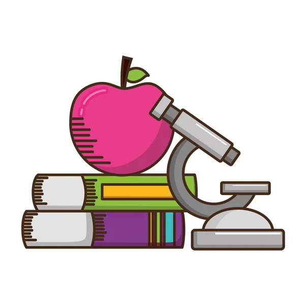 School apple microscope books — Stock Vector