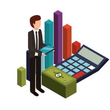 hesap makinesi matematik ve simgeler ile işadamı