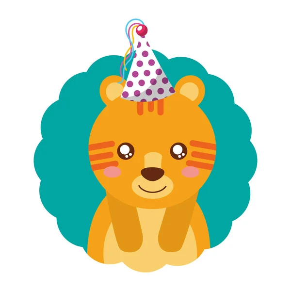 Leuke tijger feest hoed verjaardag — Stockvector