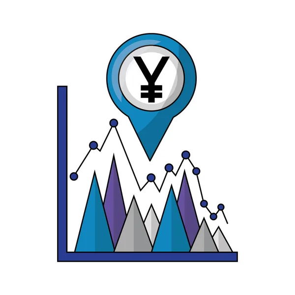 Statistiques d'entreprise yen devise pin emplacement devises — Image vectorielle