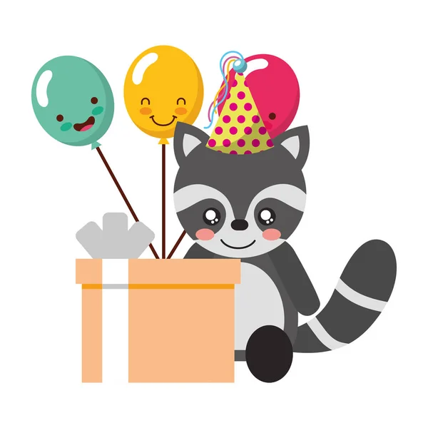 Lindo panda regalo globo kawaii cumpleaños — Vector de stock