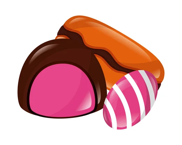 Chocolate doce bombom macaron e chiclete —  Vetores de Stock