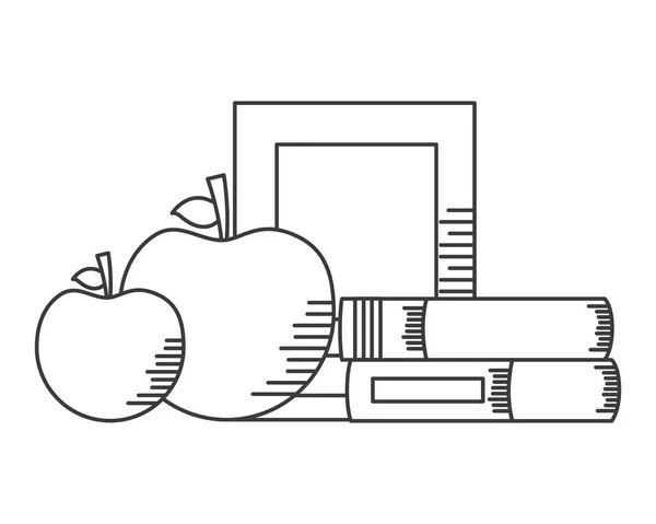 Książki jabłka materiały szkolne — Wektor stockowy