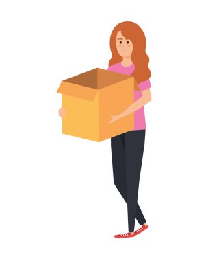 güzel genç kadın kutu karton kaldırma