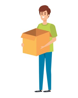 Genç adam kutu kaldırıyor.