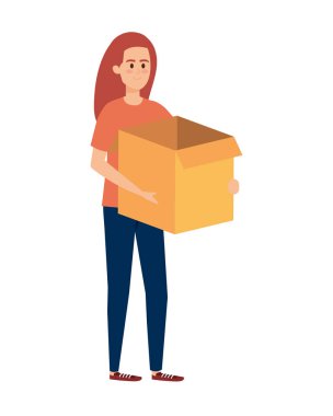 güzel genç kadın kutu karton kaldırma