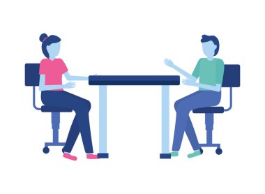 Adam ve sandalyelere oturan kadın