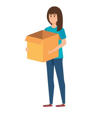 güzel genç kadın kutu karton kaldırma