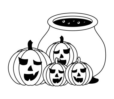 cadılar bayramı kazan ve kabak izole simgesi