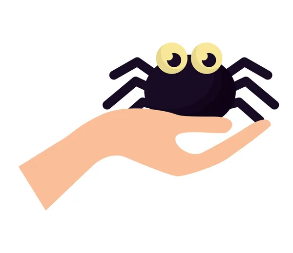 Hand with halloween spider isolated icon — Stock Vector
