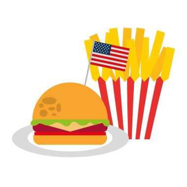 burger ve patates kızartması bayrak amerikan gıda kutlama