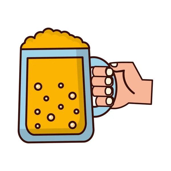 Mão com ícone de bebida jarra de cerveja — Vetor de Stock