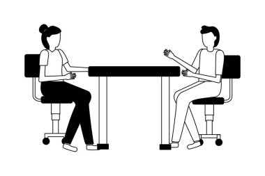 Adam ve sandalyelere oturan kadın