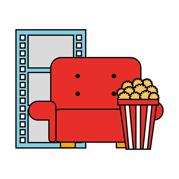 Кино фильм диван-попкорн и катушка — стоковый вектор