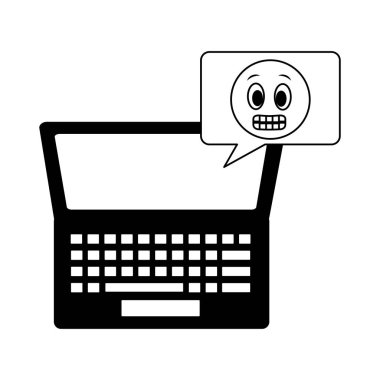konuşma balonu ve emoji kawaii ile dizüstü bilgisayar