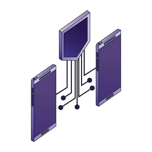 Dispositivos smartphones com circuito eletrônico e escudo — Vetor de Stock