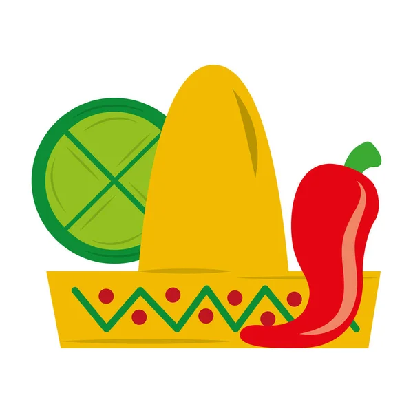 Cappello messicano peperoncino e limone — Vettoriale Stock