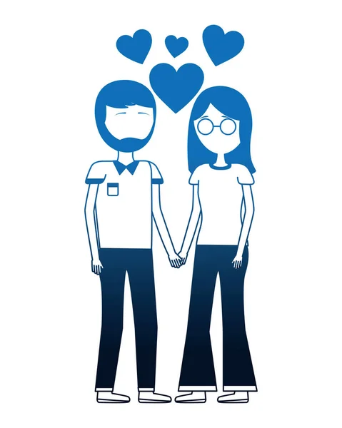 Νεαρό ζευγάρι με καρδιά avatar χαρακτήρα — Διανυσματικό Αρχείο