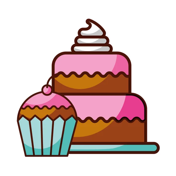 Deliciosa pastelaria de sobremesa de bolo e cupcake food — Vetor de Stock