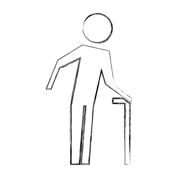 Viejo hombre caminando palo pictograma imagen — Vector de stock
