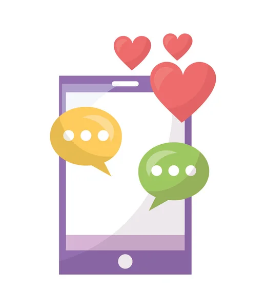 Smartphone with hearts and speech bubbles — Stock Vector