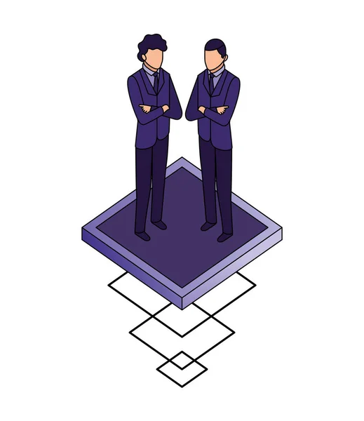 Due uomini d'affari in piedi caratteri isometrici — Vettoriale Stock