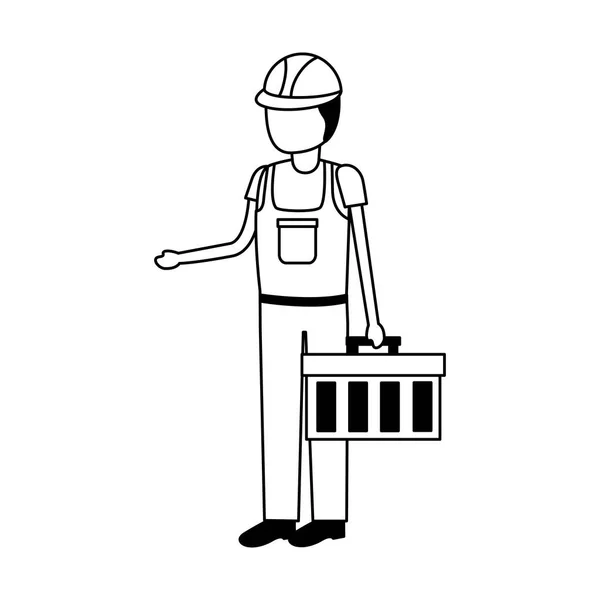 Trabajador de la construcción con kit de herramientas — Vector de stock