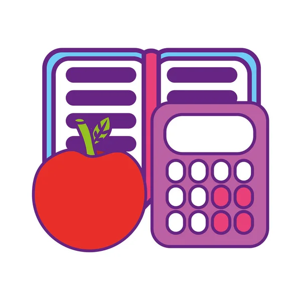 Kalkulator matematyki z jabłkiem i notebookiem — Wektor stockowy