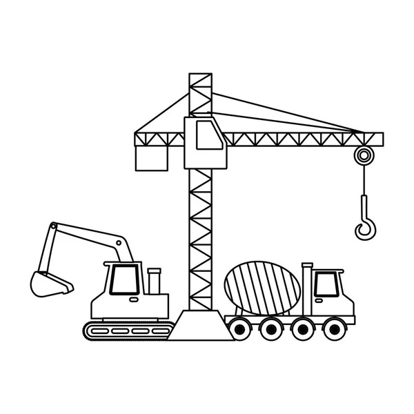 Construction crane bulldozer concrete mixer — Stock Vector