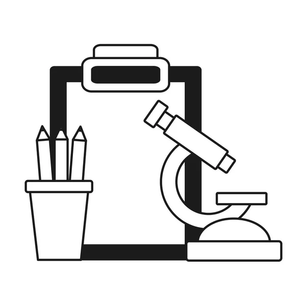 School Microscoop potloden Klembord — Stockvector