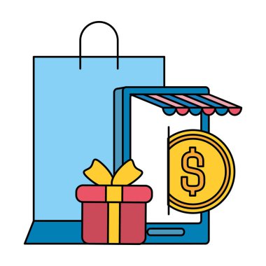 smarphone alışveriş çantası ve hediye ile