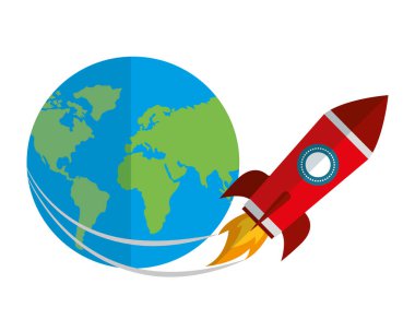 Earth gezegen izole simgesi ile başlangıç roket