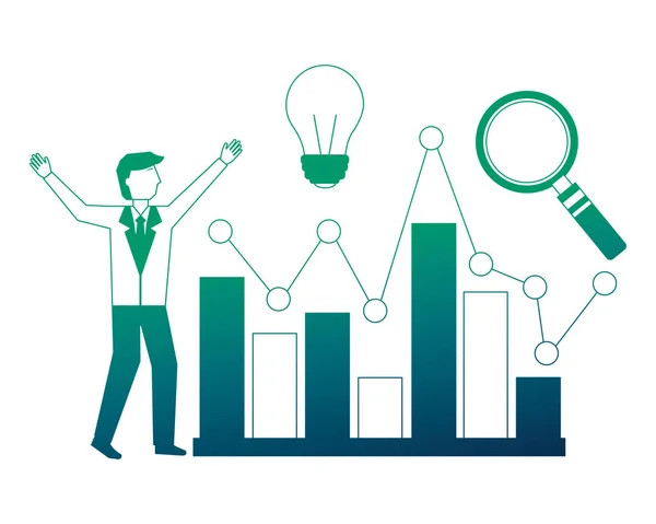 Gráfico de creatividad hombre de negocios y lupa — Archivo Imágenes Vectoriales