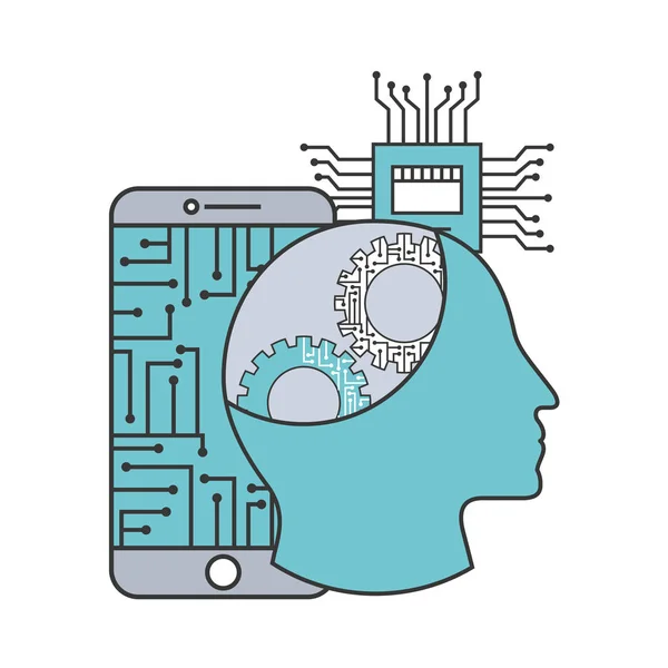 Artificial intelligence smartphone human profile motherboard circuit — Stock Vector