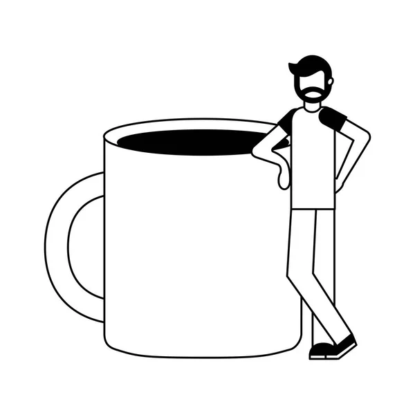 Barbudo hombre de pie cerca de taza de café — Archivo Imágenes Vectoriales