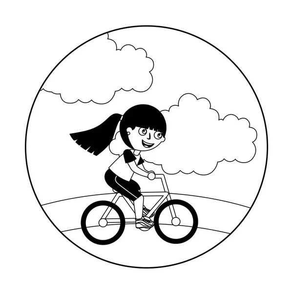 Chica joven en bicicleta icono aislado — Archivo Imágenes Vectoriales