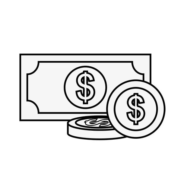 Pénz-dollár bankjegy érmék valuta — Stock Vector