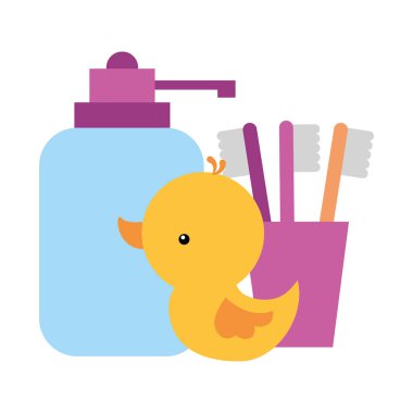 kauçuk ördek sıvı sabun ve fırçalar banyo
