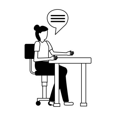 Oturan kadın konuşma balonu