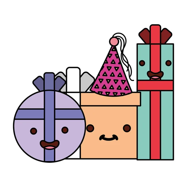 Kawaii cumpleaños regalo cajas de dibujos animados — Vector de stock