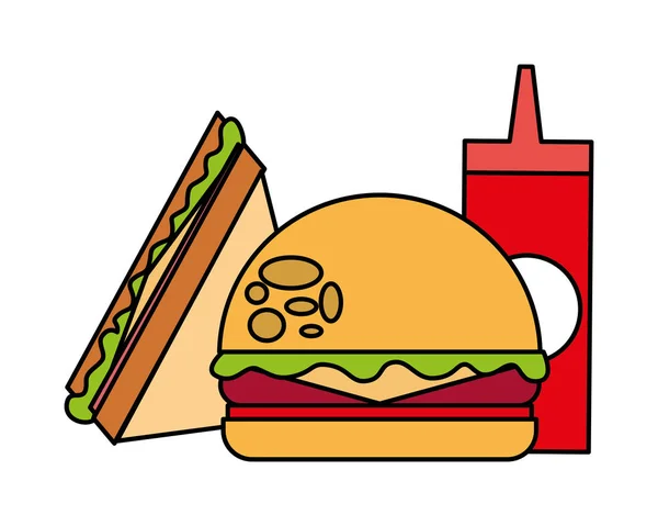 Burger Sandwich und Sauce Food Picknick — Stockvektor