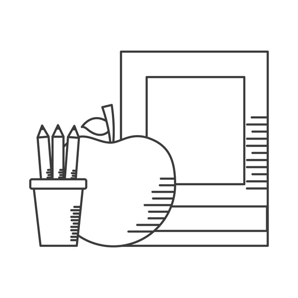 Libro lápices de manzana útiles escolares — Archivo Imágenes Vectoriales