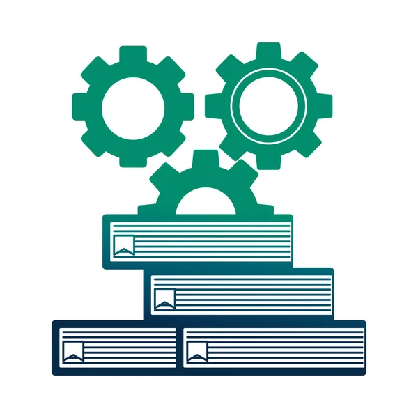 Máquina de engrenagem com pilha de livros ícone isolado — Vetor de Stock