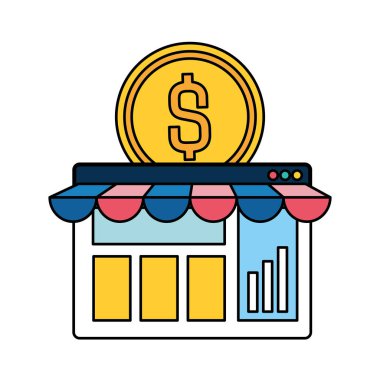 Web sayfası şablonu e-ticaret çadır ve madeni para ile