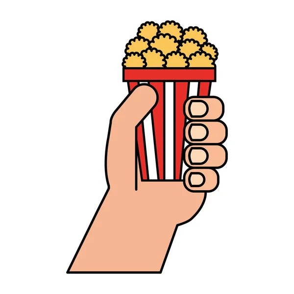 Hand hält Popcorn-Kinofilm — Stockvektor