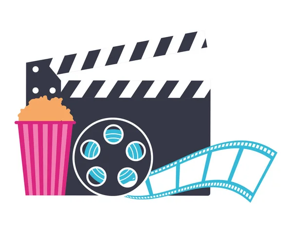 Carrete clapperboard y película de producción de palomitas de maíz — Vector de stock