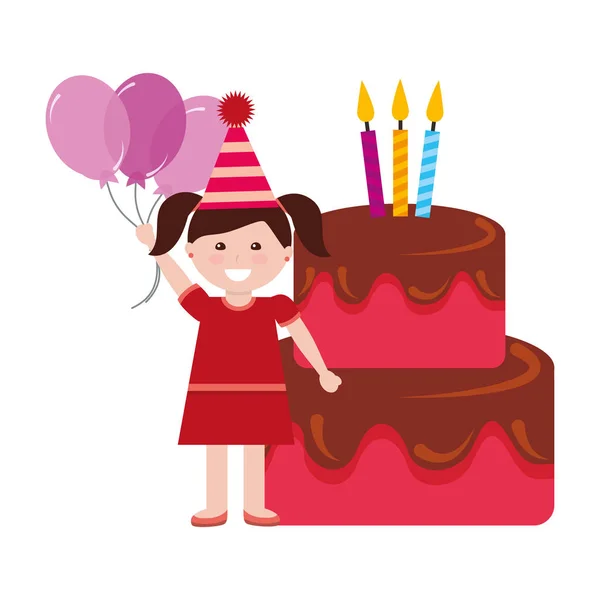 Gâteau d'anniversaire de fille heureuse avec des bougies et des ballons — Image vectorielle