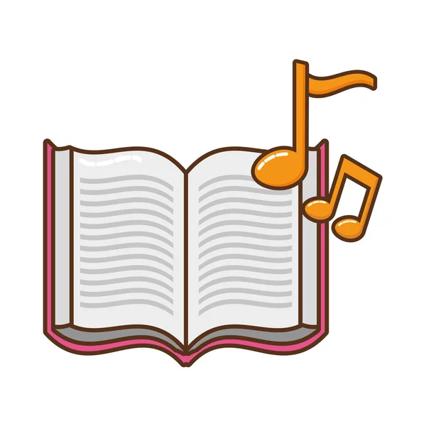 Livro aberto com ícone de notas musicais — Vetor de Stock